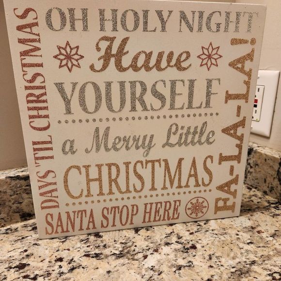 Wood Christmas Decor Sign Glitter Sign 12" X 12" - Picture 2 of 6